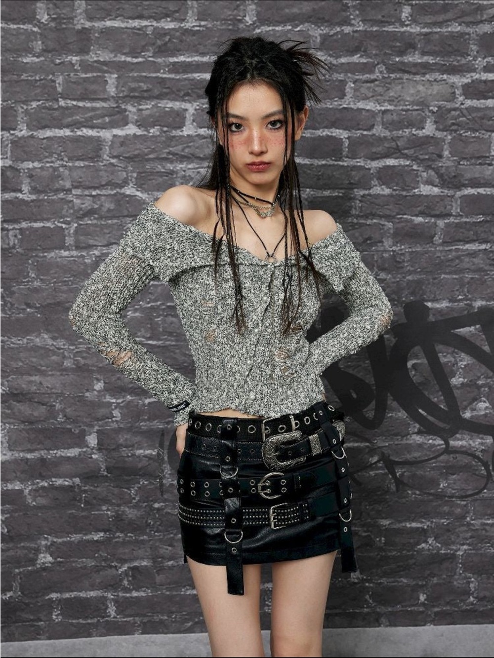 Sculture Tokyo Punk studded hip slim leather skirt - Picture 2 of 7